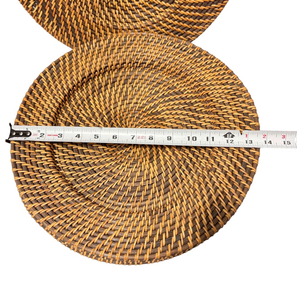 Set of 4 Round Woven Rattan Charger Plates 13" Brown Boho Table Mats MCM - Picture 5 of 15
